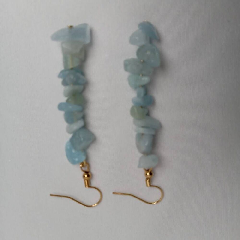 Aquamarine stone chip earrings boho bohemian western hippie lagenlook bohochic - Picture 3 of 3